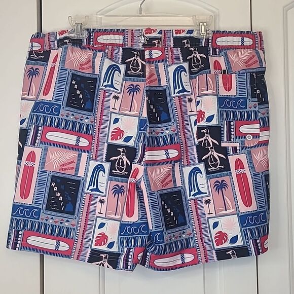 Penguin Drawstring Colorful Surfboard Print Swim Shorts Size XXL - Picture 4 of 12